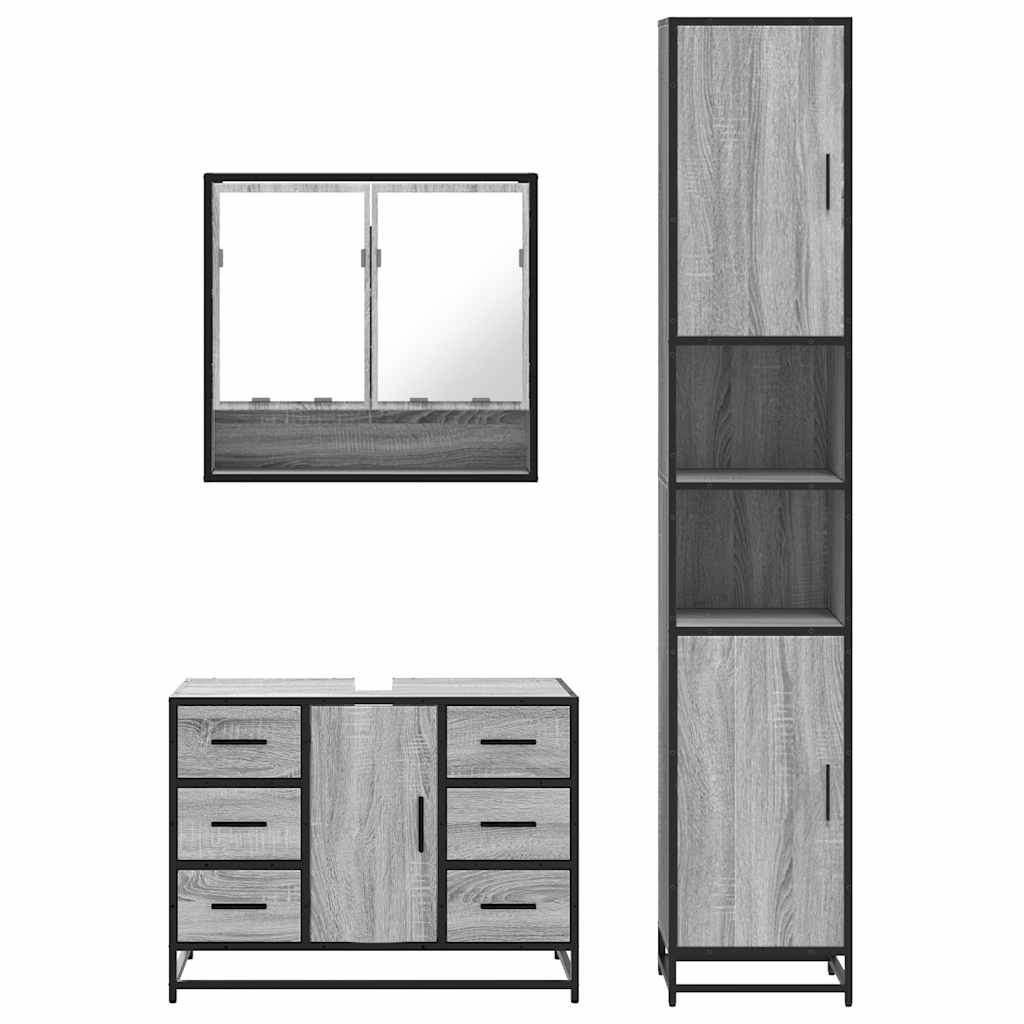 vidaXL 3 Piece Bathroom Furniture Set Grey Sonoma Engineered Wood