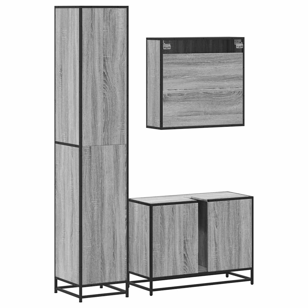 vidaXL 3 Piece Bathroom Furniture Set Grey Sonoma Engineered Wood