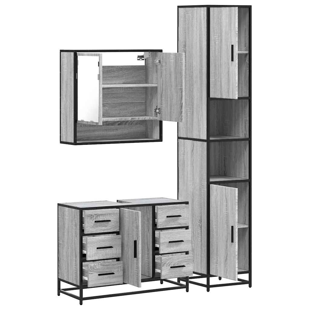 vidaXL 3 Piece Bathroom Furniture Set Grey Sonoma Engineered Wood