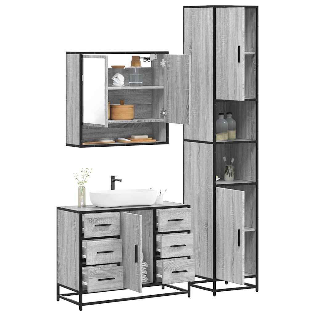 vidaXL 3 Piece Bathroom Furniture Set Grey Sonoma Engineered Wood