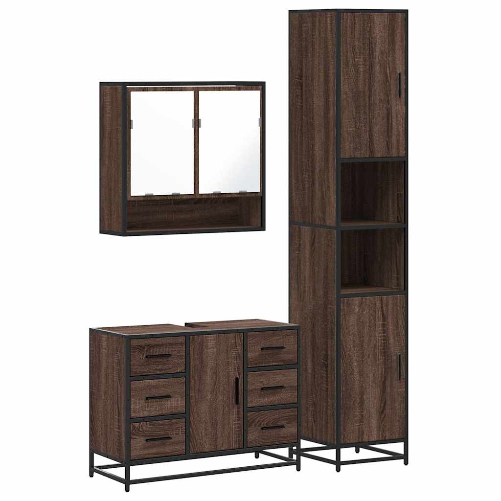 vidaXL 3 Piece Bathroom Furniture Set Brown Oak Engineered Wood