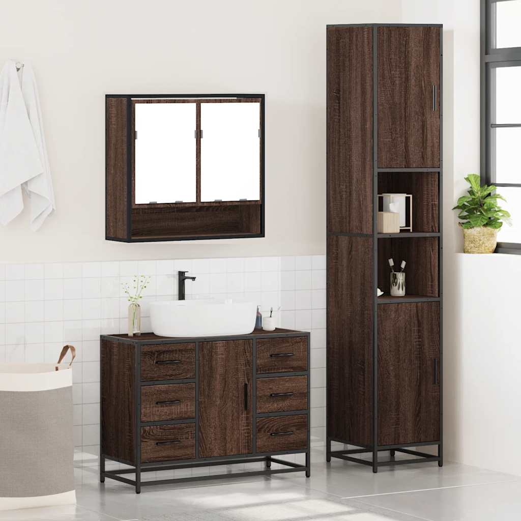 vidaXL 3 Piece Bathroom Furniture Set Brown Oak Engineered Wood