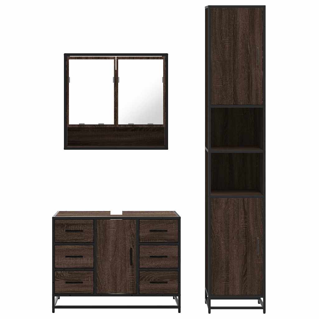 vidaXL 3 Piece Bathroom Furniture Set Brown Oak Engineered Wood