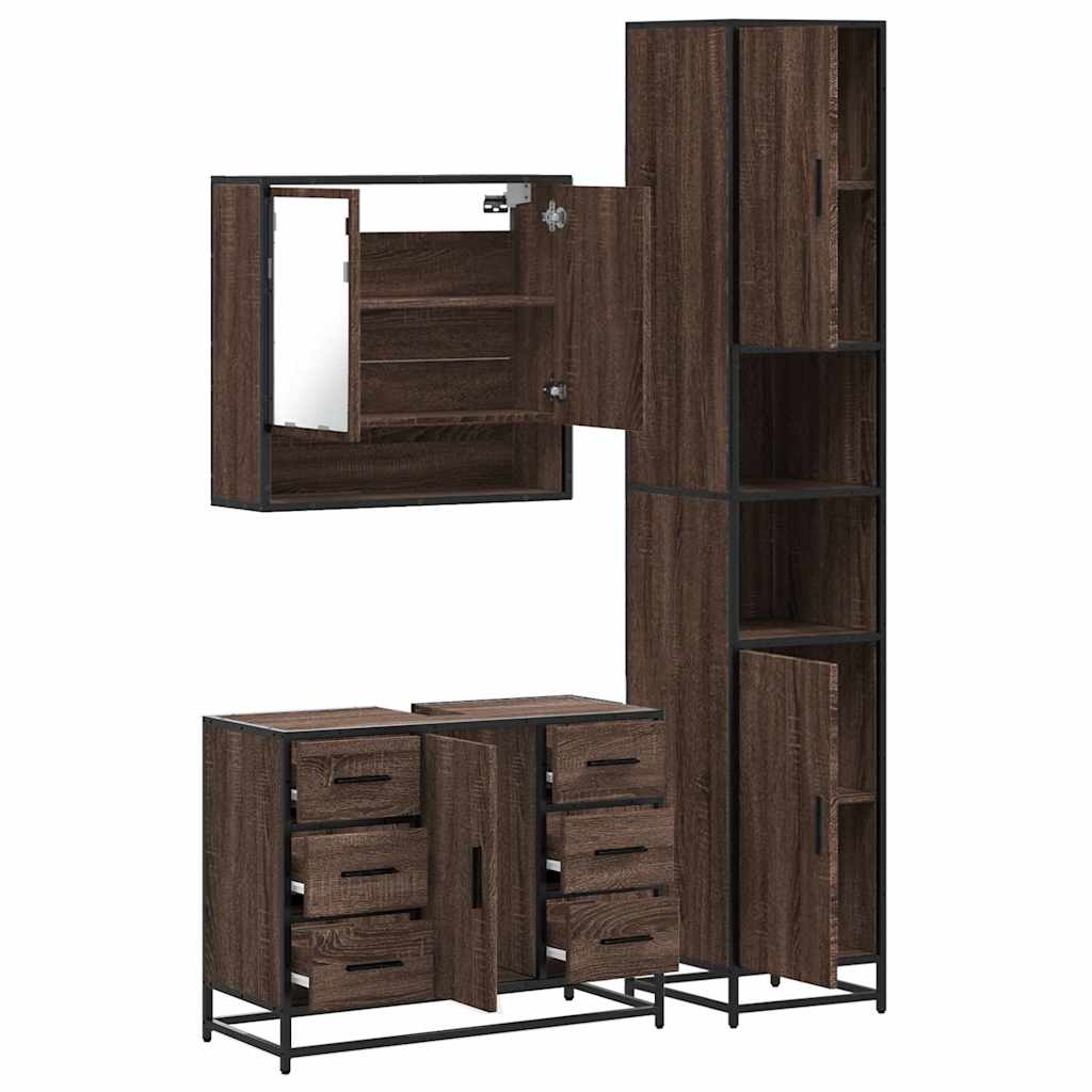 vidaXL 3 Piece Bathroom Furniture Set Brown Oak Engineered Wood