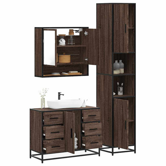 vidaXL 3 Piece Bathroom Furniture Set Brown Oak Engineered Wood