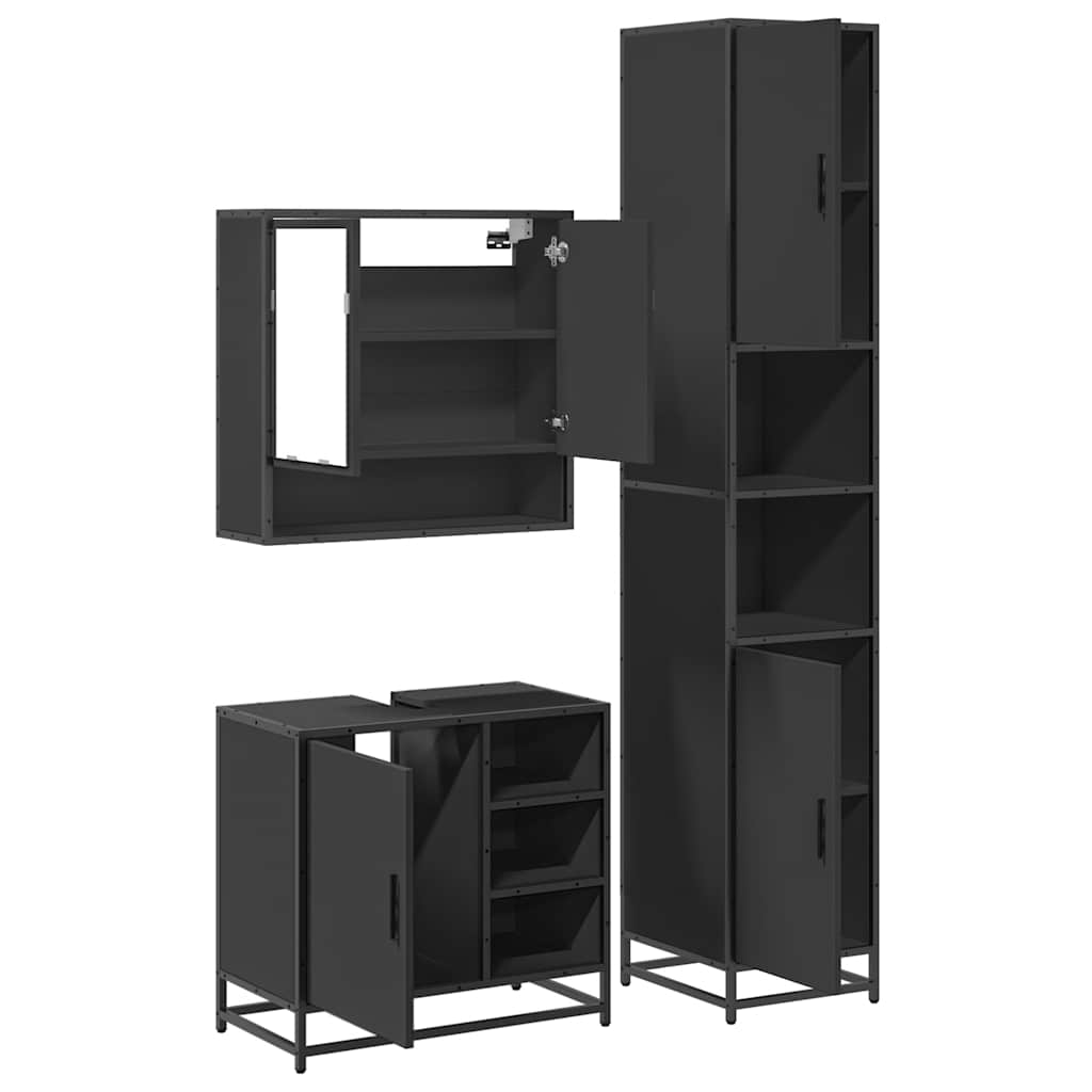 vidaXL 3 Piece Bathroom Furniture Set Black Engineered Wood