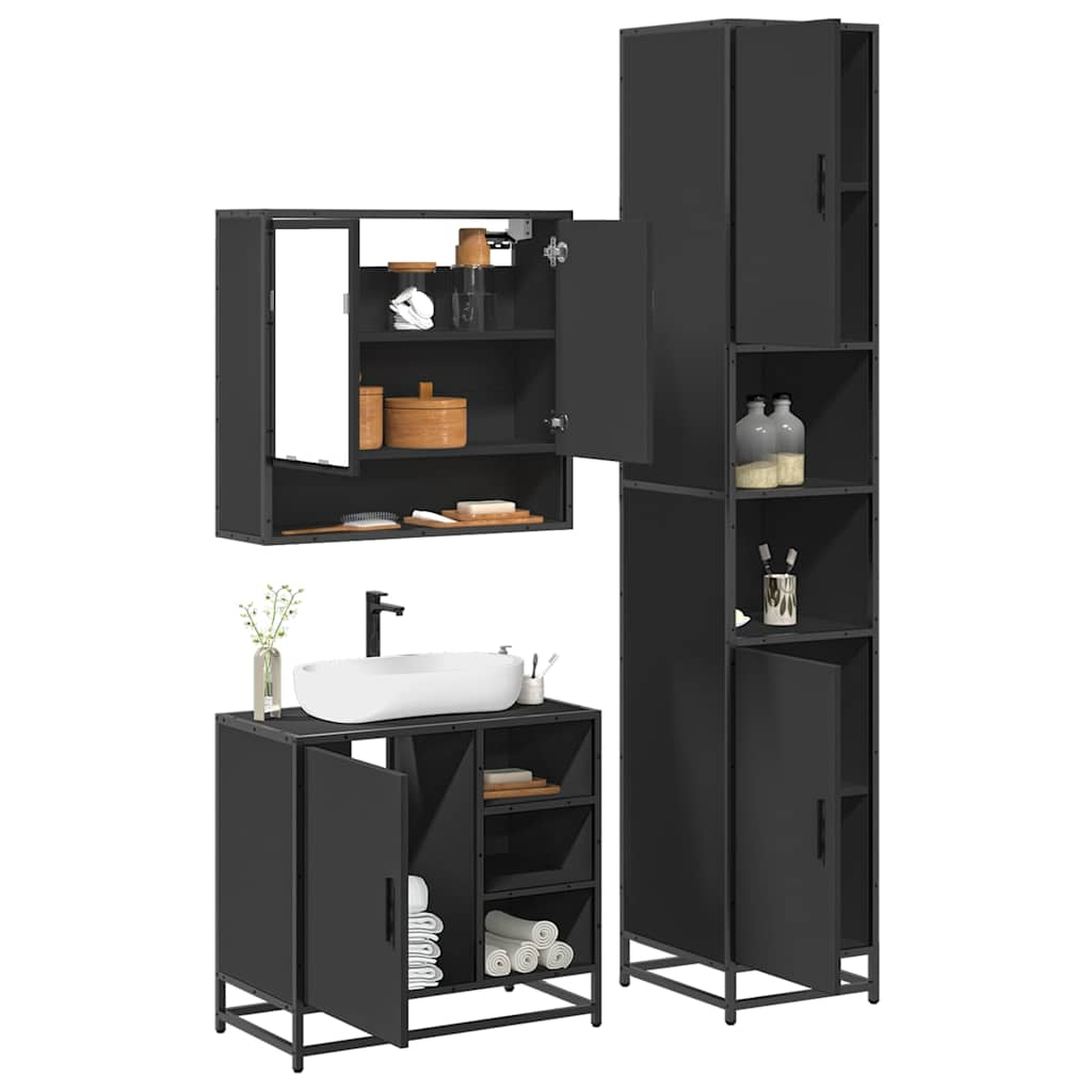 vidaXL 3 Piece Bathroom Furniture Set Black Engineered Wood