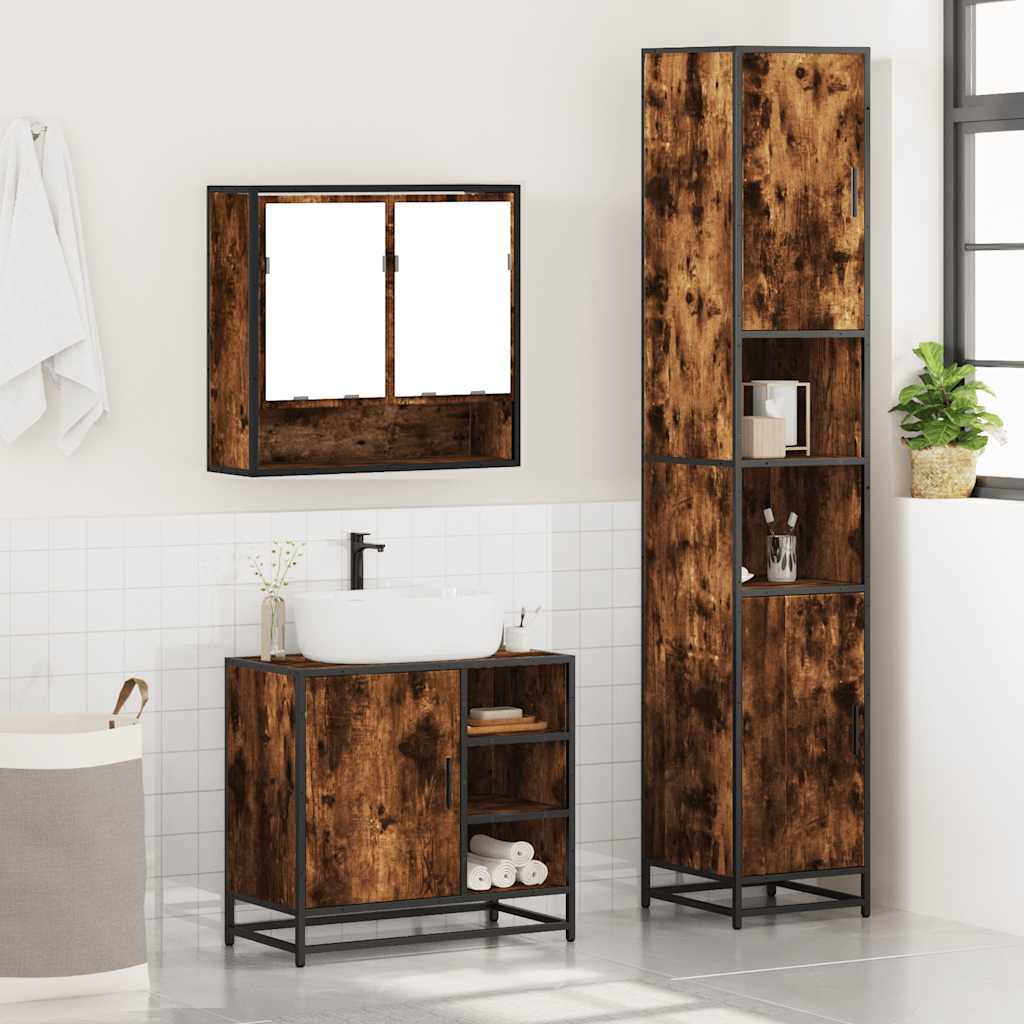 vidaXL 3 Piece Bathroom Furniture Set Smoked Oak Engineered Wood