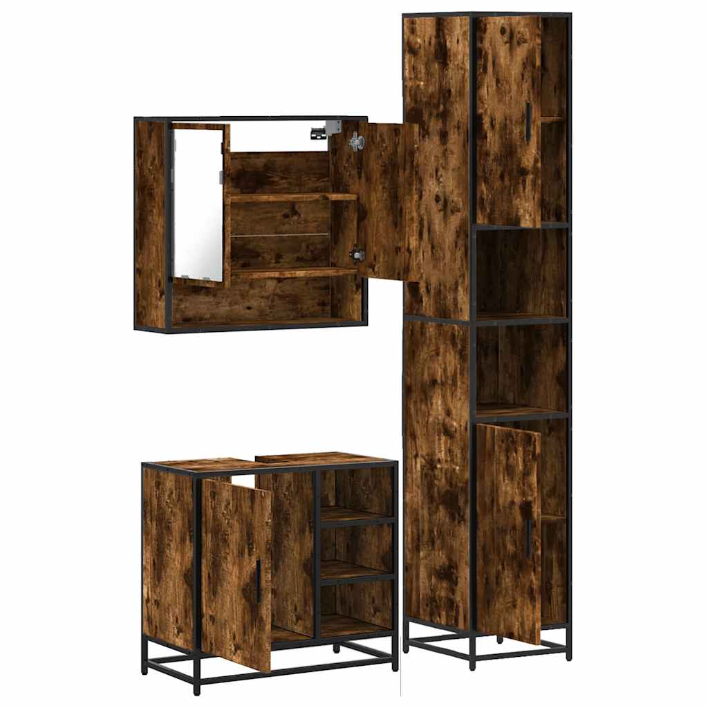 vidaXL 3 Piece Bathroom Furniture Set Smoked Oak Engineered Wood