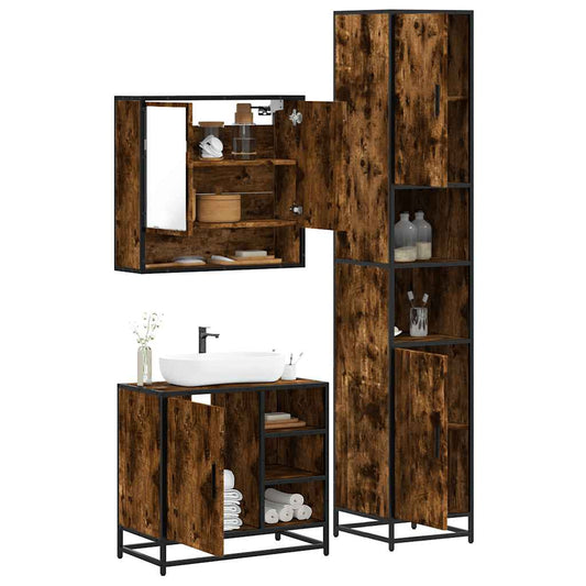 vidaXL 3 Piece Bathroom Furniture Set Smoked Oak Engineered Wood