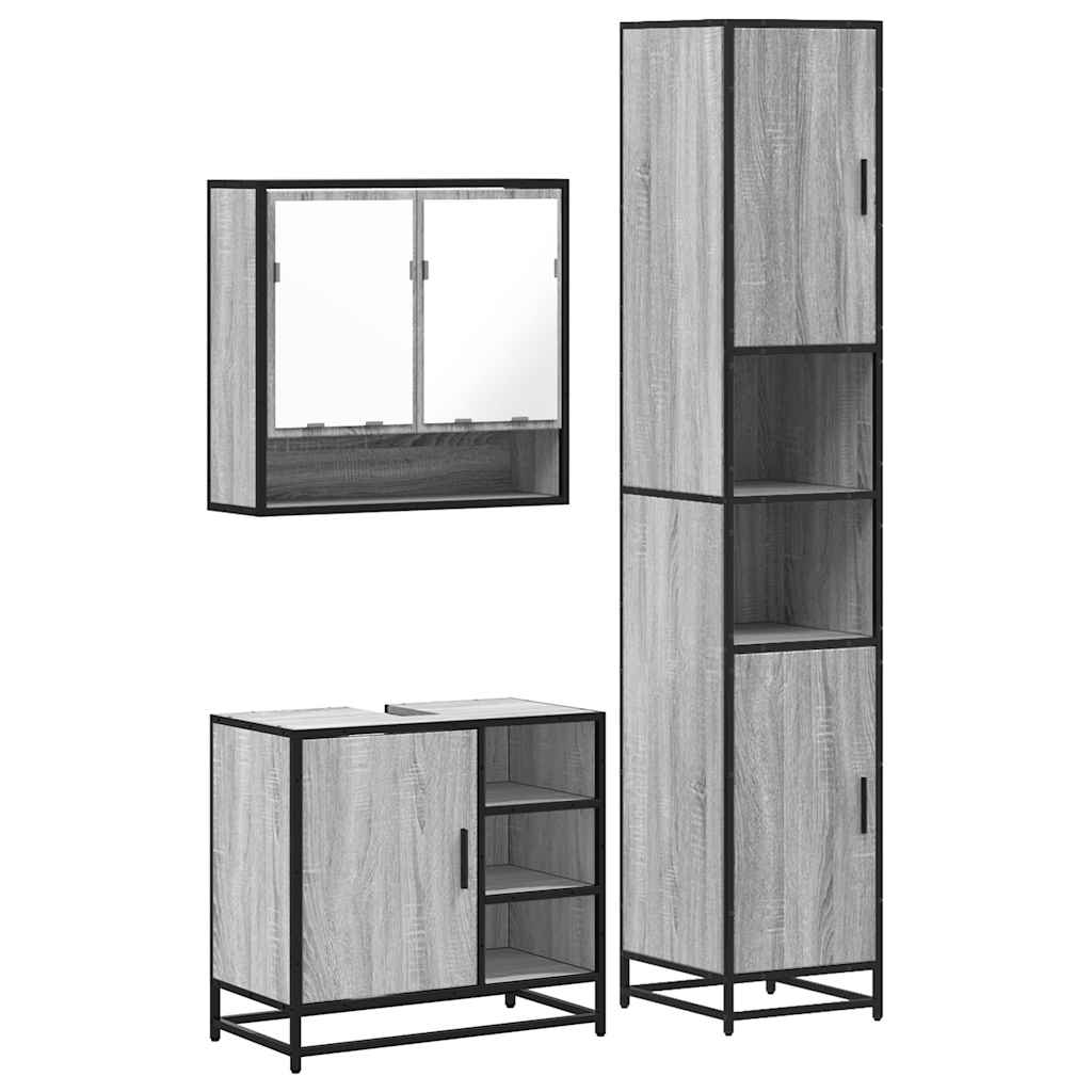 vidaXL 3 Piece Bathroom Furniture Set Grey Sonoma Engineered Wood