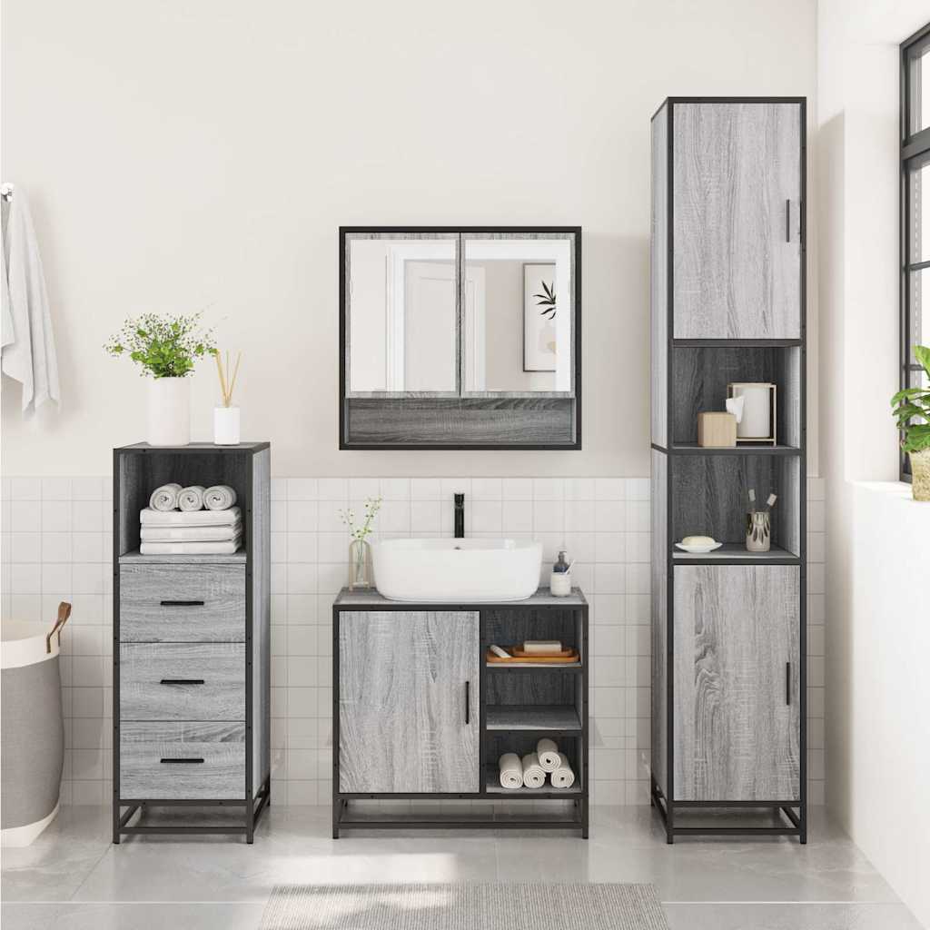 vidaXL 3 Piece Bathroom Furniture Set Grey Sonoma Engineered Wood