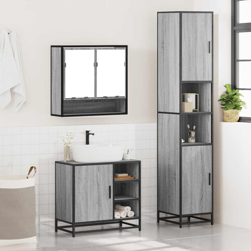 vidaXL 3 Piece Bathroom Furniture Set Grey Sonoma Engineered Wood