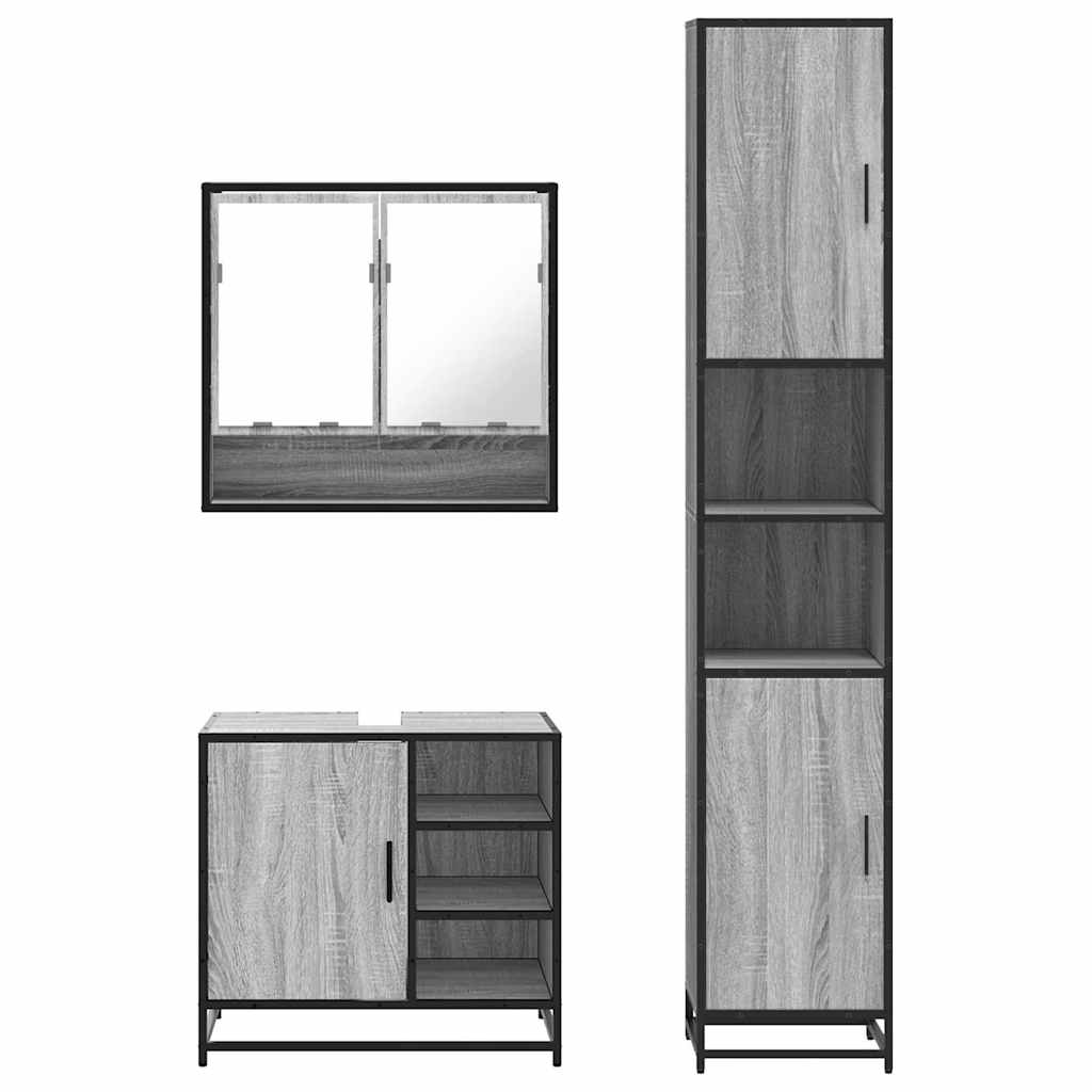 vidaXL 3 Piece Bathroom Furniture Set Grey Sonoma Engineered Wood