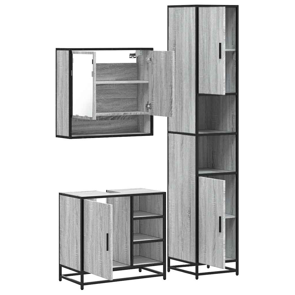 vidaXL 3 Piece Bathroom Furniture Set Grey Sonoma Engineered Wood