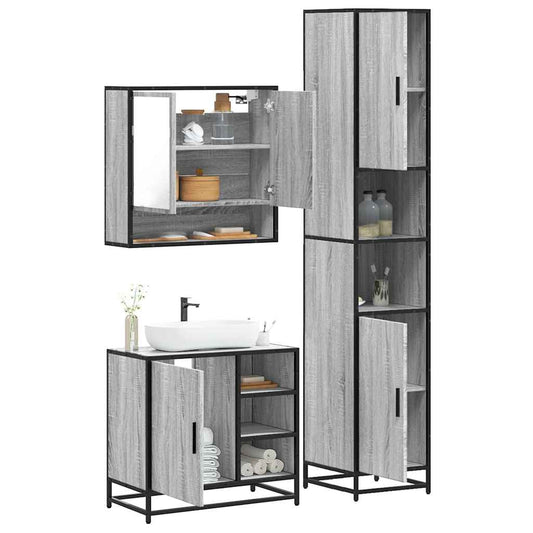 vidaXL 3 Piece Bathroom Furniture Set Grey Sonoma Engineered Wood