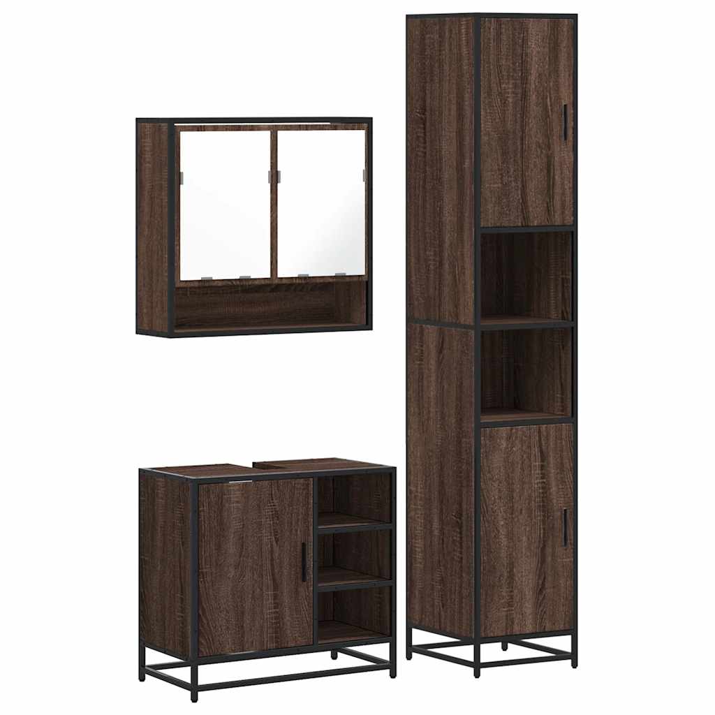 vidaXL 3 Piece Bathroom Furniture Set Brown Oak Engineered Wood