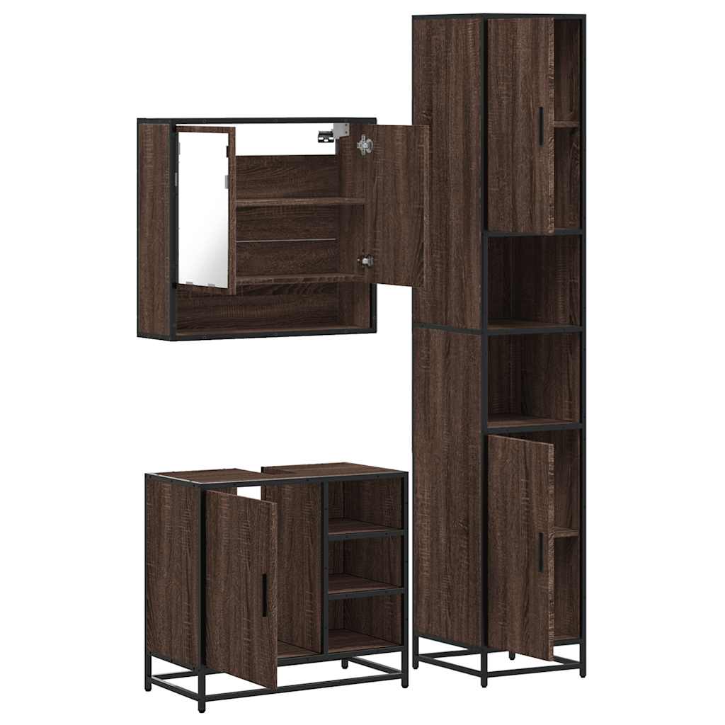 vidaXL 3 Piece Bathroom Furniture Set Brown Oak Engineered Wood