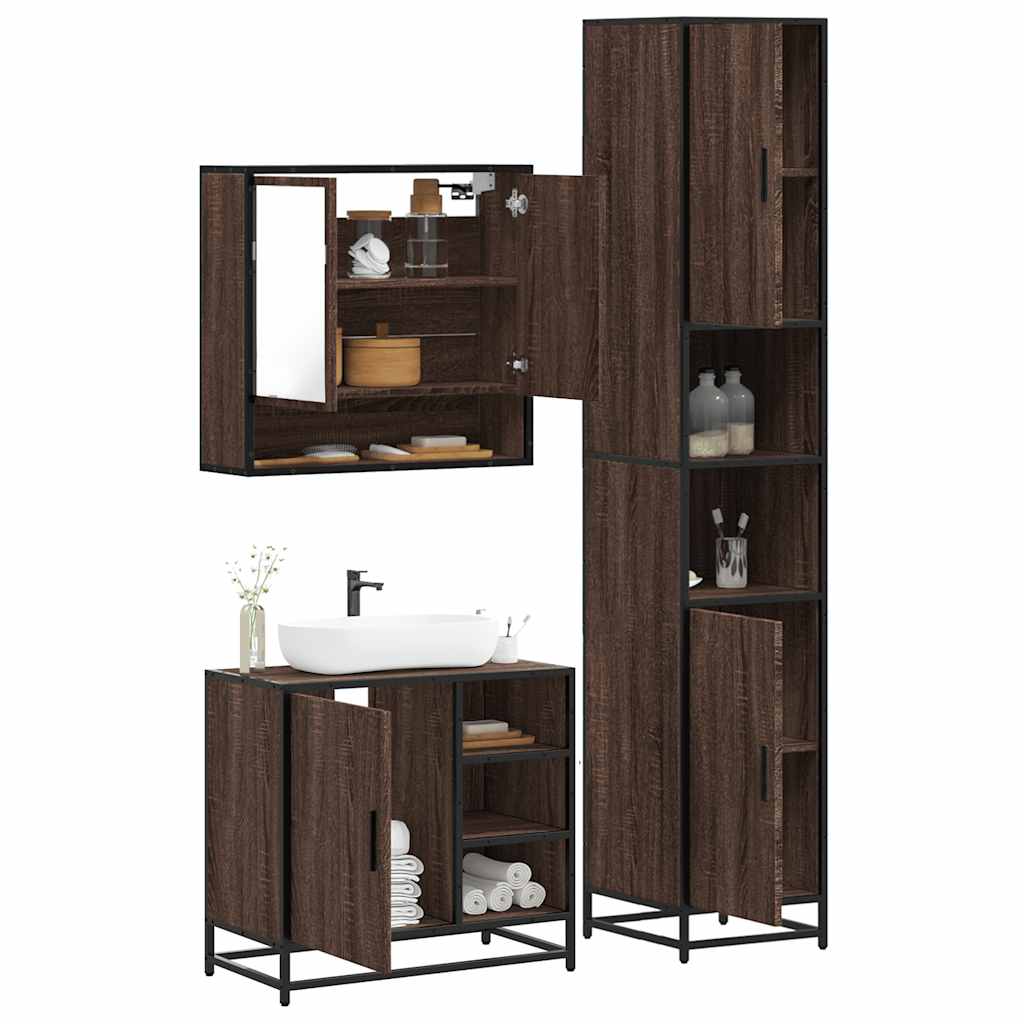 vidaXL 3 Piece Bathroom Furniture Set Brown Oak Engineered Wood