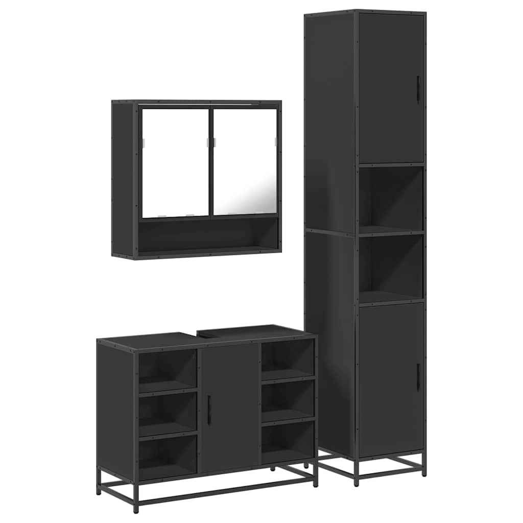 vidaXL 3 Piece Bathroom Furniture Set Black Engineered Wood