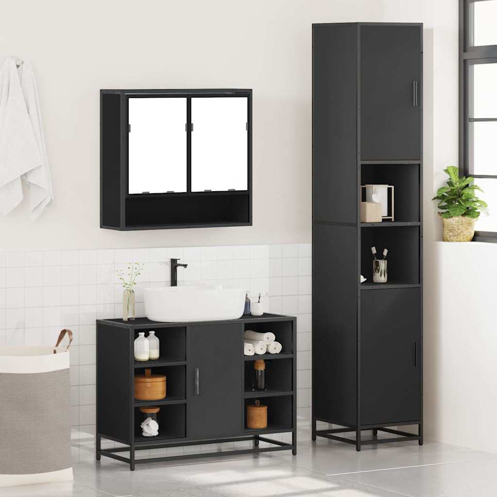 vidaXL 3 Piece Bathroom Furniture Set Black Engineered Wood