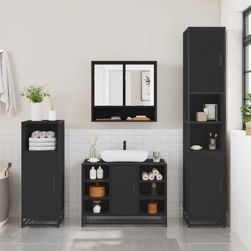 vidaXL 3 Piece Bathroom Furniture Set Black Engineered Wood