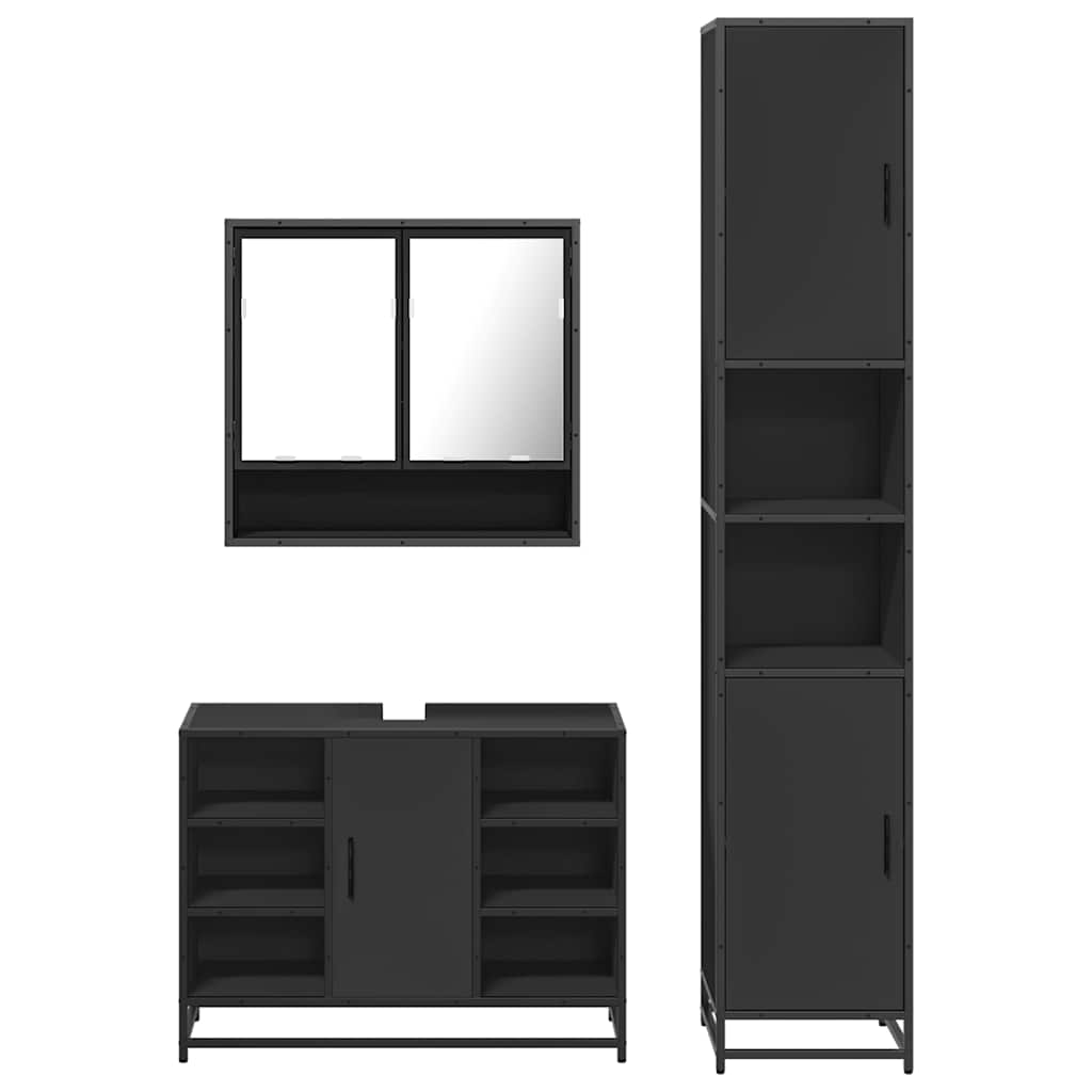 vidaXL 3 Piece Bathroom Furniture Set Black Engineered Wood