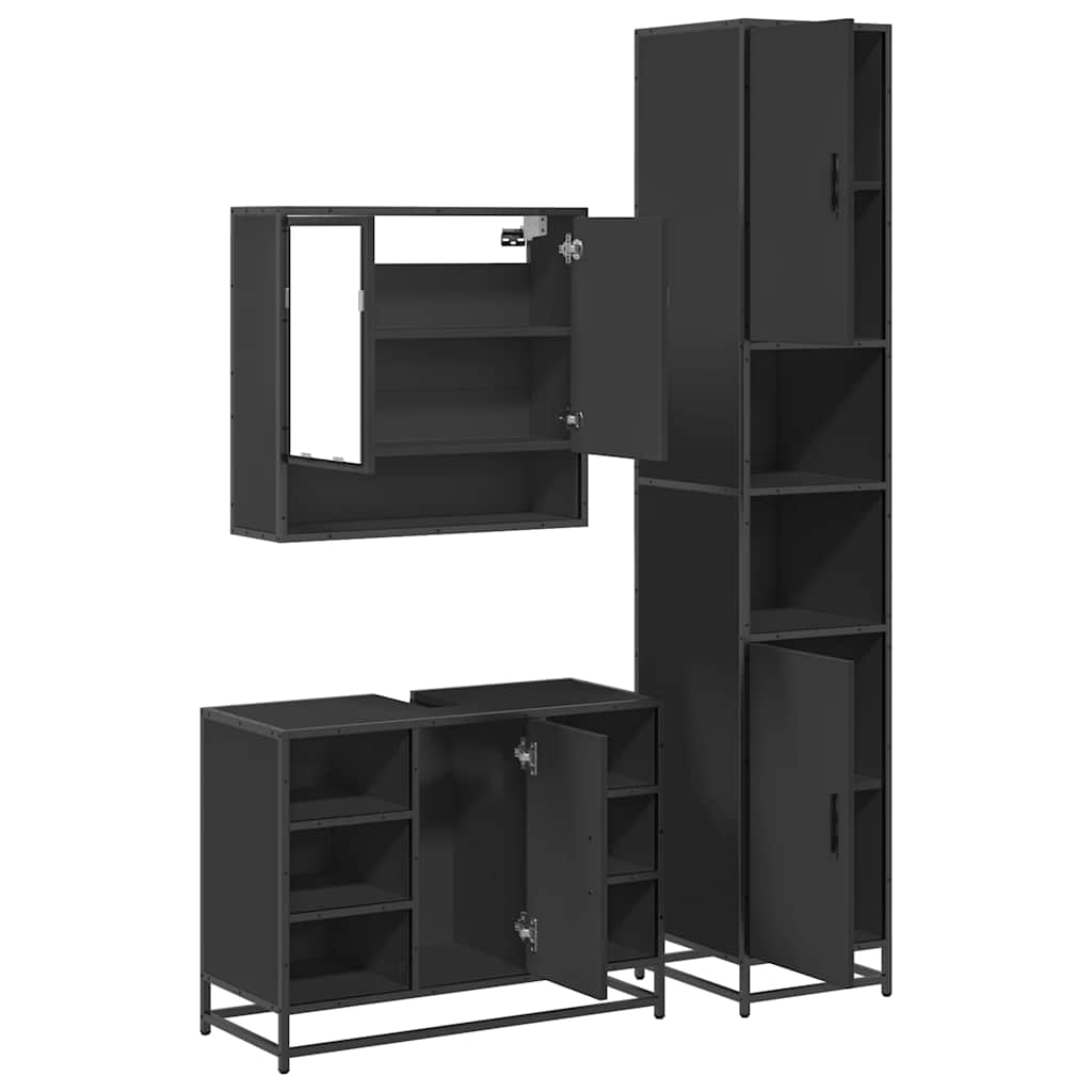 vidaXL 3 Piece Bathroom Furniture Set Black Engineered Wood