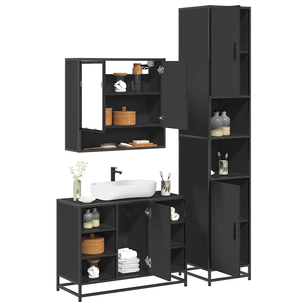 vidaXL 3 Piece Bathroom Furniture Set Black Engineered Wood