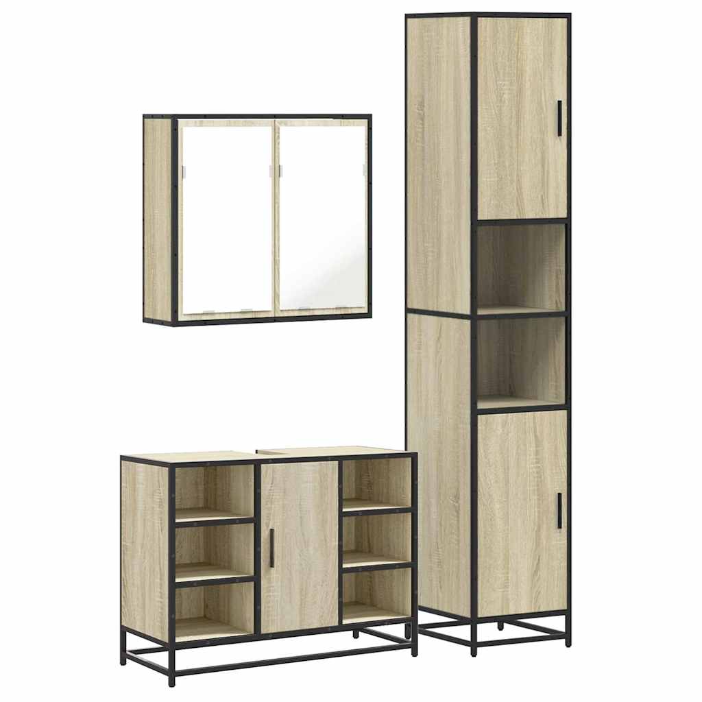 vidaXL 3 Piece Bathroom Furniture Set Sonoma Oak Engineered Wood