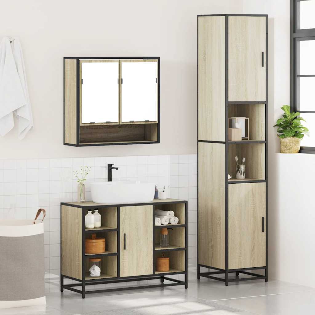 vidaXL 3 Piece Bathroom Furniture Set Sonoma Oak Engineered Wood