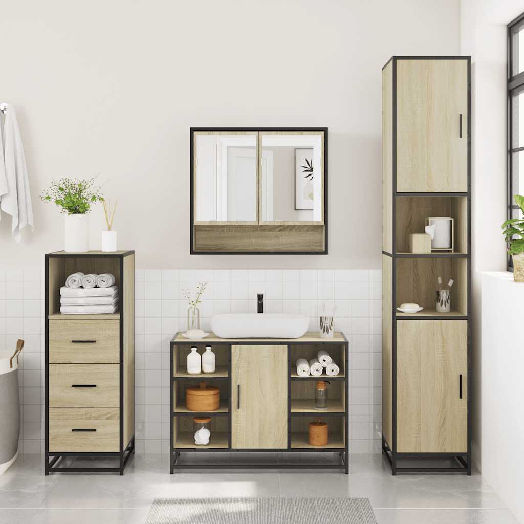 vidaXL 3 Piece Bathroom Furniture Set Sonoma Oak Engineered Wood