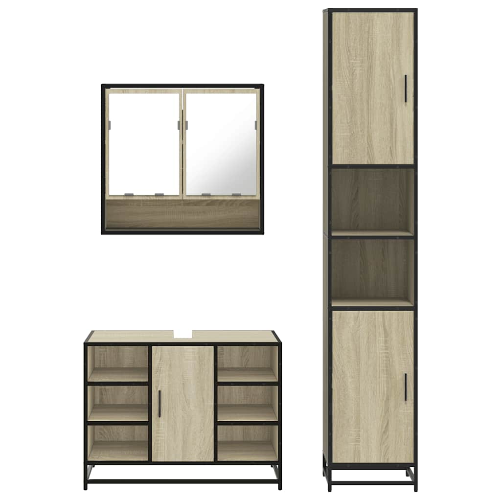 vidaXL 3 Piece Bathroom Furniture Set Sonoma Oak Engineered Wood