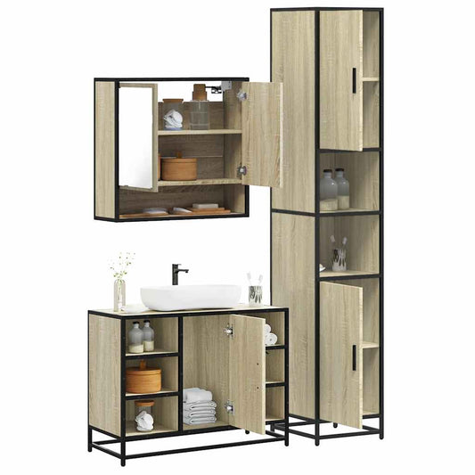 vidaXL 3 Piece Bathroom Furniture Set Sonoma Oak Engineered Wood