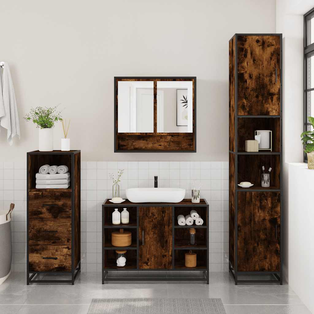 vidaXL 3 Piece Bathroom Furniture Set Smoked Oak Engineered Wood