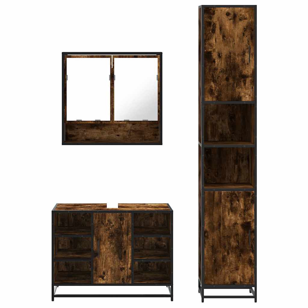 vidaXL 3 Piece Bathroom Furniture Set Smoked Oak Engineered Wood