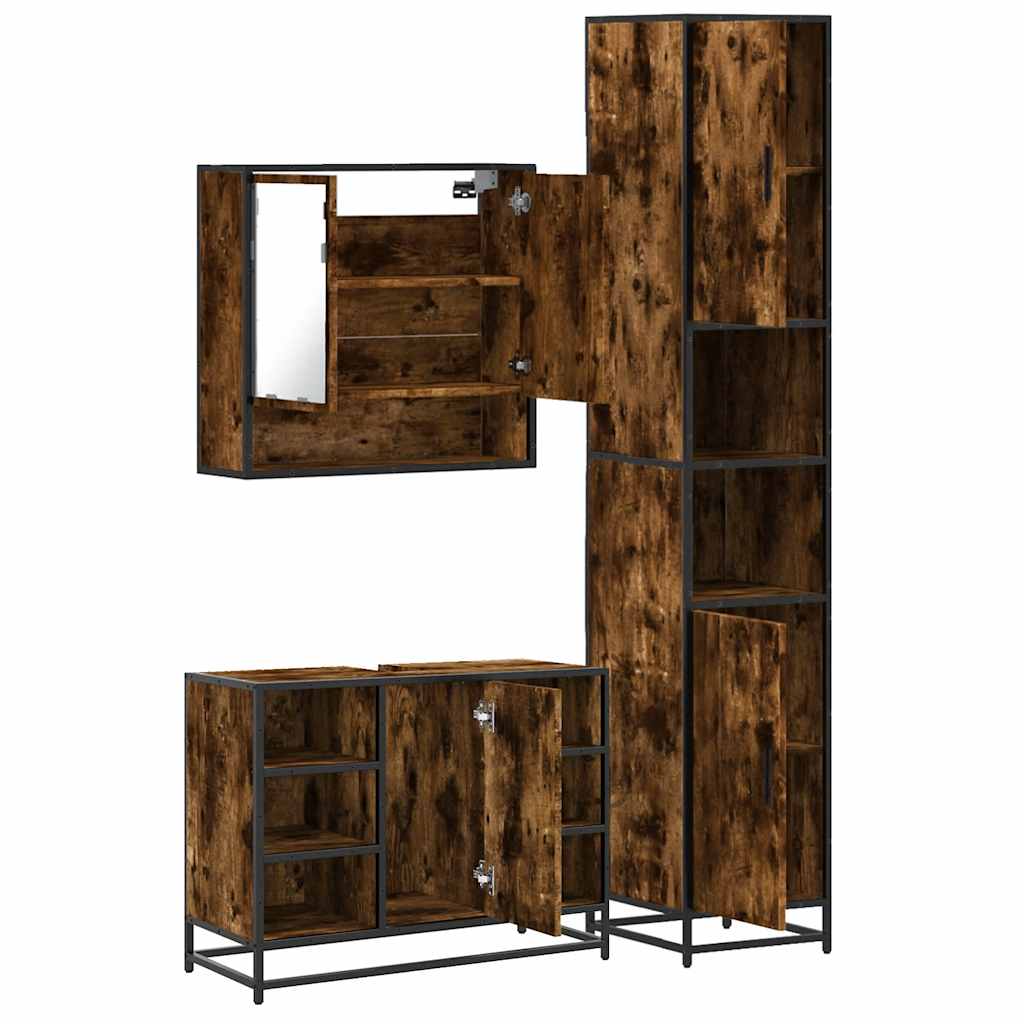 vidaXL 3 Piece Bathroom Furniture Set Smoked Oak Engineered Wood