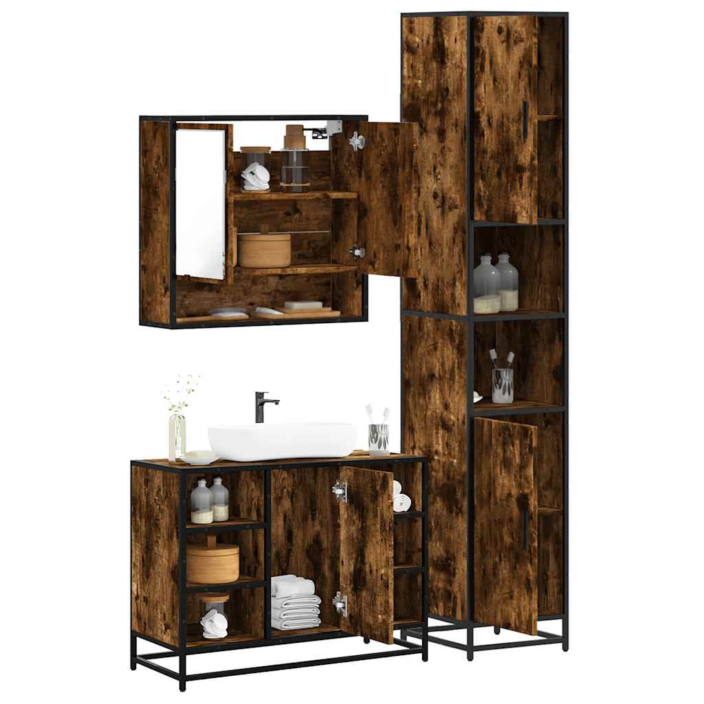 vidaXL 3 Piece Bathroom Furniture Set Smoked Oak Engineered Wood