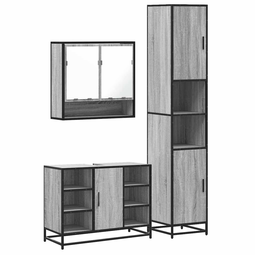 vidaXL 3 Piece Bathroom Furniture Set Grey Sonoma Engineered Wood