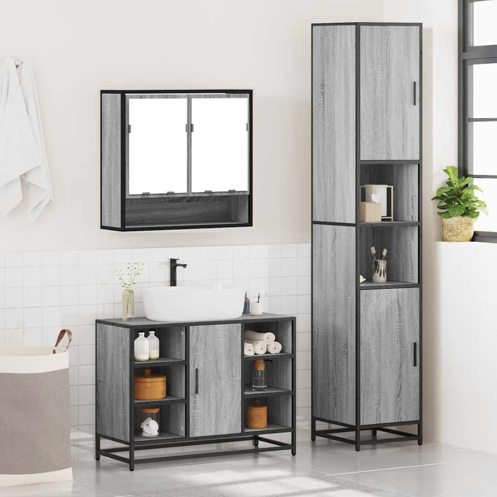 vidaXL 3 Piece Bathroom Furniture Set Grey Sonoma Engineered Wood