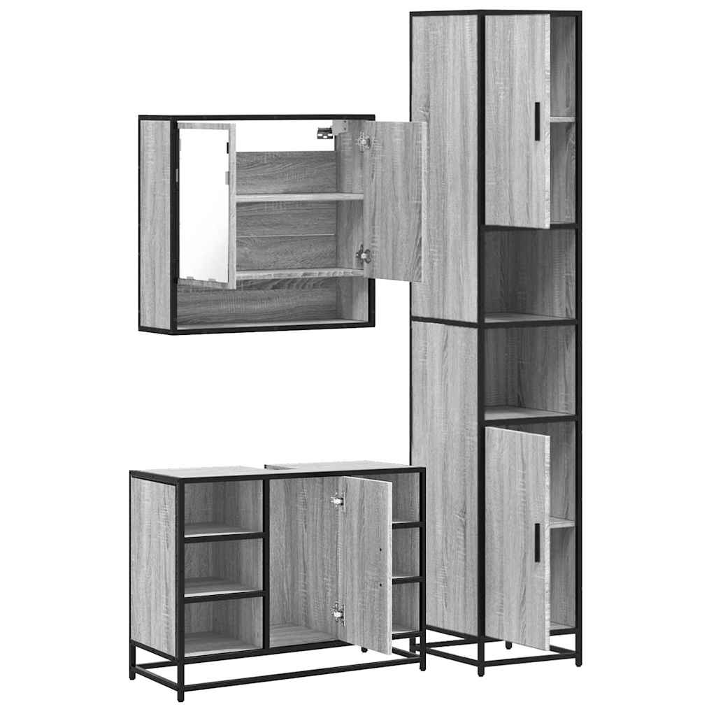 vidaXL 3 Piece Bathroom Furniture Set Grey Sonoma Engineered Wood