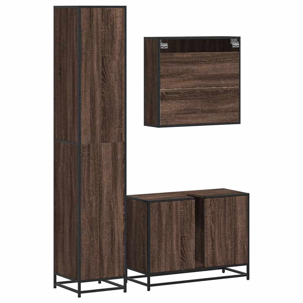 vidaXL 3 Piece Bathroom Furniture Set Brown Oak Engineered Wood