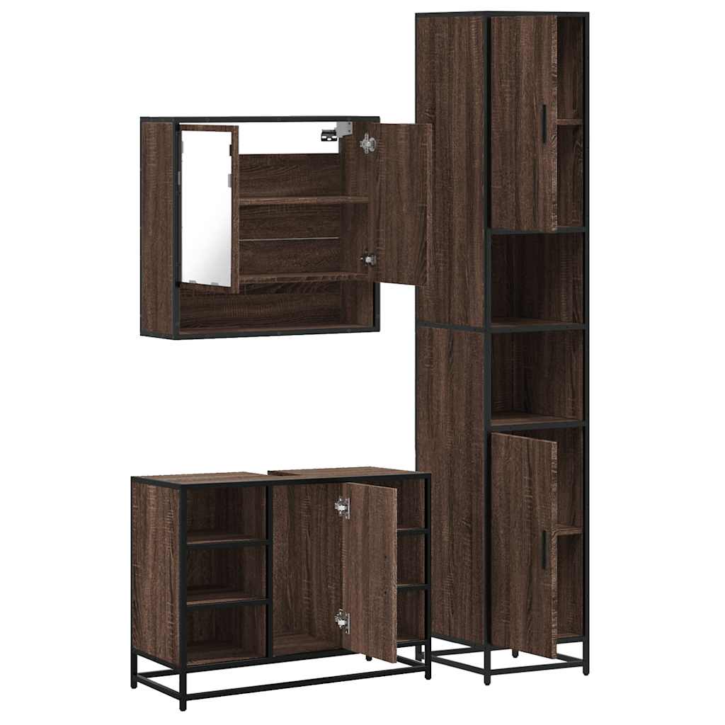 vidaXL 3 Piece Bathroom Furniture Set Brown Oak Engineered Wood