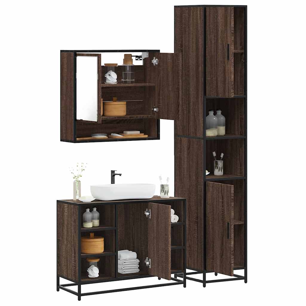 vidaXL 3 Piece Bathroom Furniture Set Brown Oak Engineered Wood