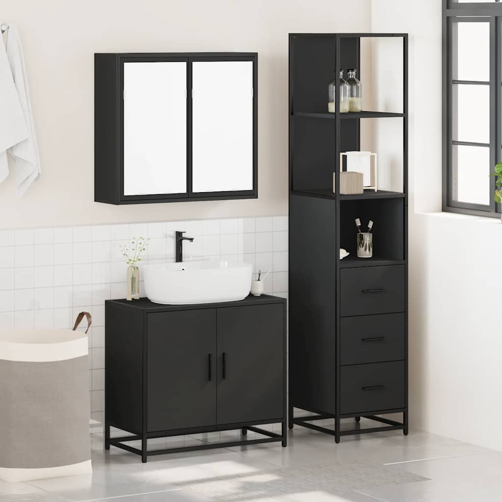 vidaXL 3 Piece Bathroom Furniture Set Black Engineered Wood