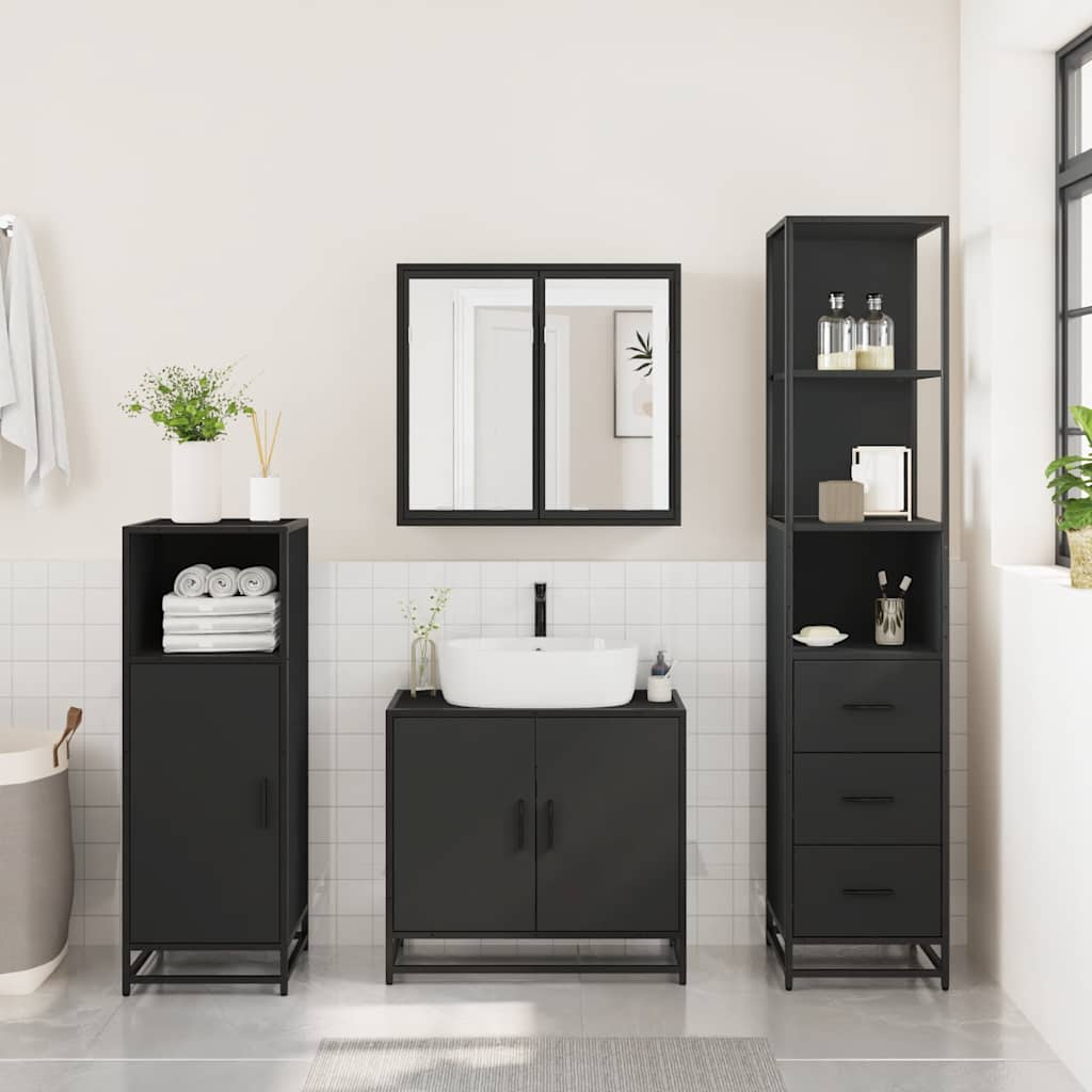 vidaXL 3 Piece Bathroom Furniture Set Black Engineered Wood