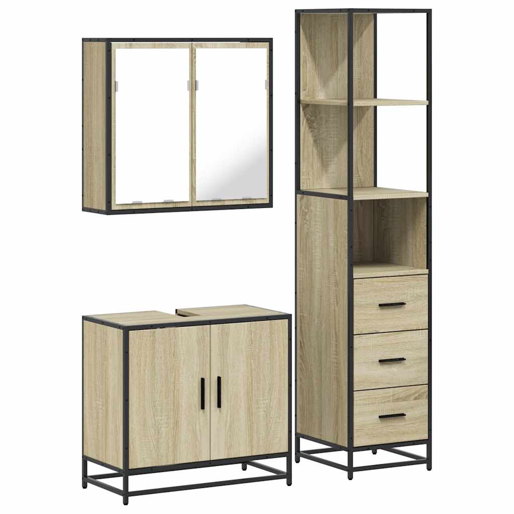 vidaXL 3 Piece Bathroom Furniture Set Sonoma Oak Engineered Wood