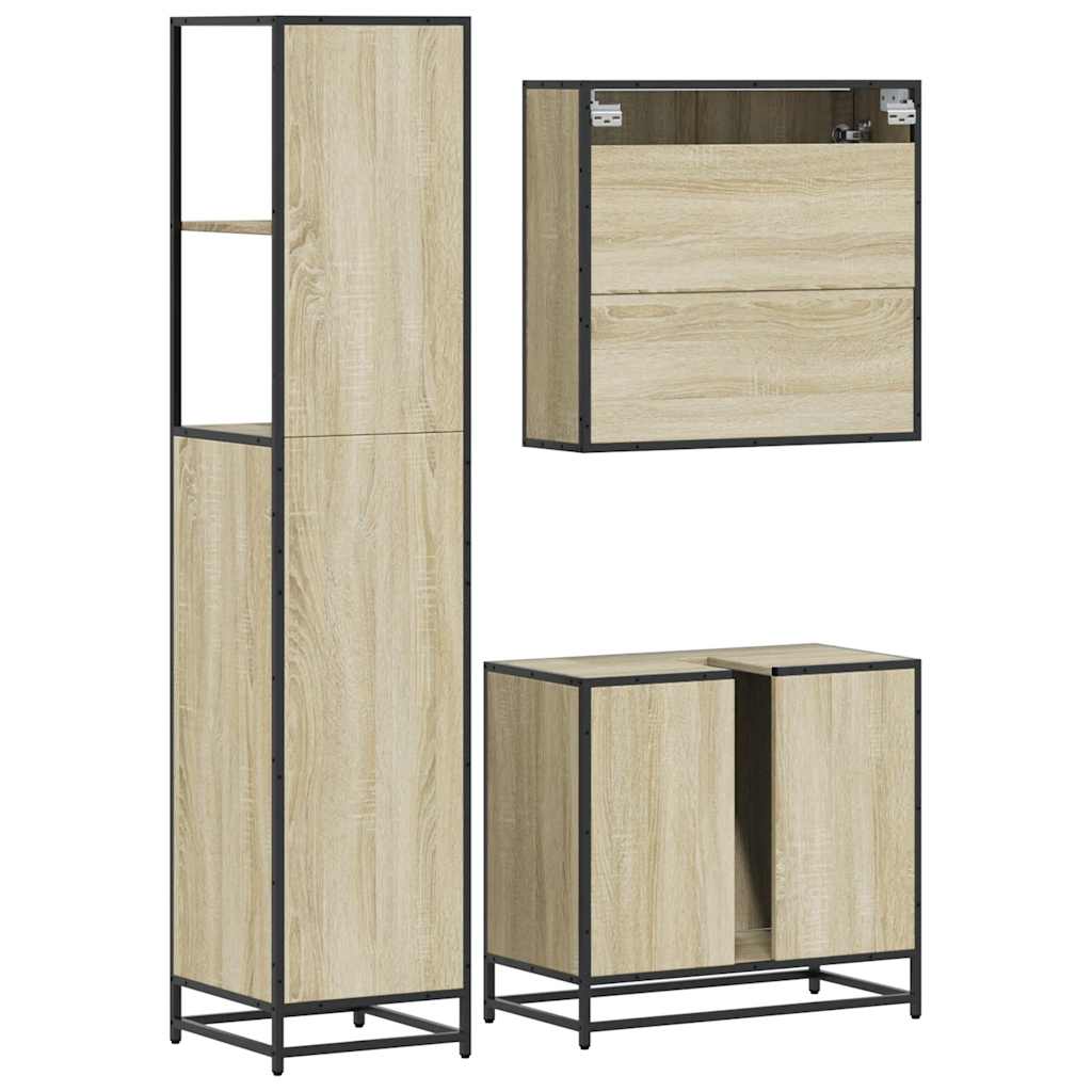 vidaXL 3 Piece Bathroom Furniture Set Sonoma Oak Engineered Wood