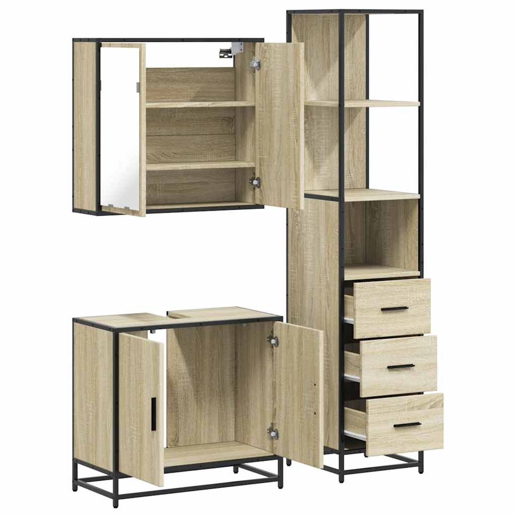 vidaXL 3 Piece Bathroom Furniture Set Sonoma Oak Engineered Wood