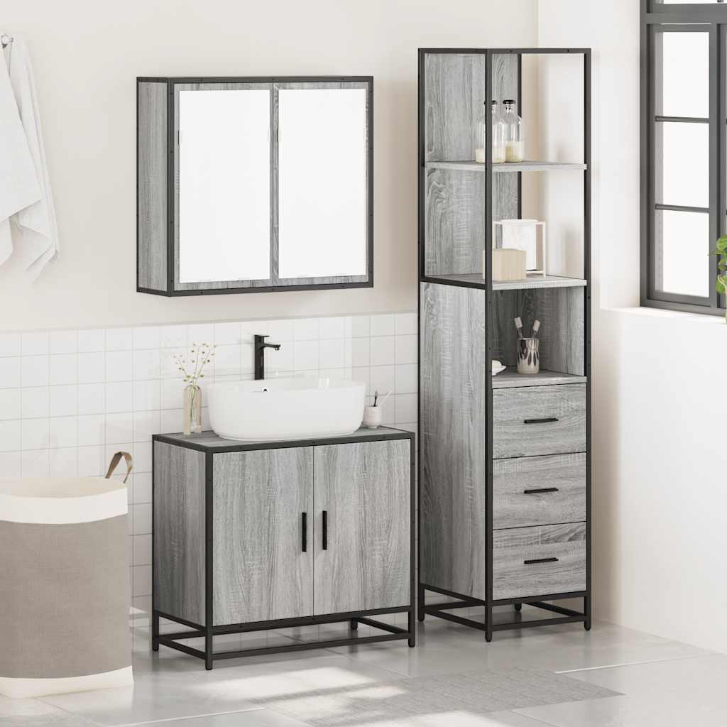 vidaXL 3 Piece Bathroom Furniture Set Grey Sonoma Engineered Wood